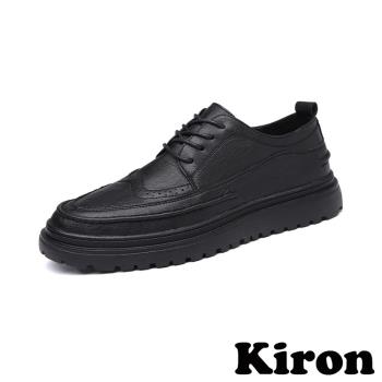 【Kiron】休閒鞋 厚底休閒鞋/英倫時尚布洛克雕花造型復古厚底休閒鞋-男鞋 黑