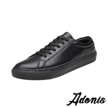 【Adonis】休閒鞋 真皮休閒鞋/真皮全素面簡約百搭平底休閒鞋 -男鞋 黑
