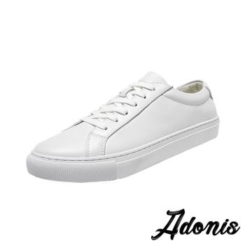 【Adonis】休閒鞋 真皮休閒鞋/真皮全素面簡約百搭平底休閒鞋 -男鞋 白