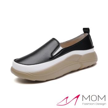 【MOM】樂福鞋 厚底樂福鞋/舒適百搭撞色滾邊厚底樂福鞋 休閒鞋 黑