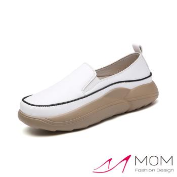 【MOM】樂福鞋 厚底樂福鞋/舒適百搭撞色滾邊厚底樂福鞋 休閒鞋 白