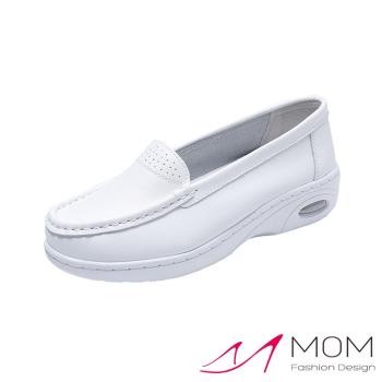 【MOM】休閒鞋 厚底休閒鞋/真皮極簡素面舒適氣墊厚底休閒鞋 護士鞋 白