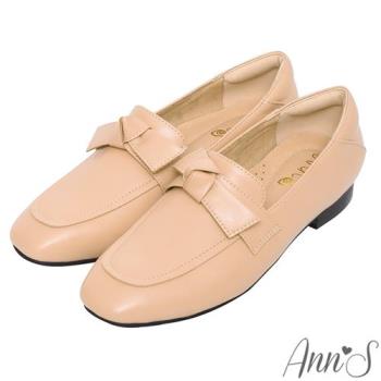Ann’S氣質形象-單結小方頭平底樂福鞋-杏