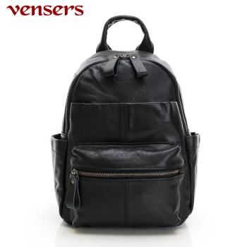 【vensers】牛皮潮流個性包~後揹包(ND123201黑色)