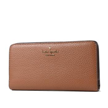 KATE SPADE 荔枝紋釦式對開長夾-焦糖色
