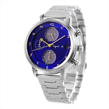 【agnes b.】BZ6007X1 手寫風 數字 太陽能 日期顯示 鋼錶帶 計時男錶 VR43-KMJ0B 藍/銀 40mm
