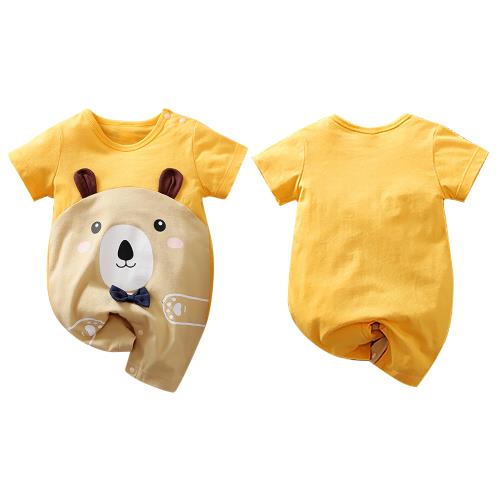 Colorland-棉質短袖包屁衣 寶寶連身衣 深黃熊款嬰兒服