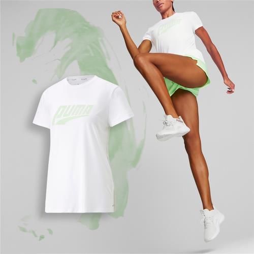 Puma 短袖 Run Logo 白 綠 女款 吸濕 排汗 跑步 運動 短T 52326652