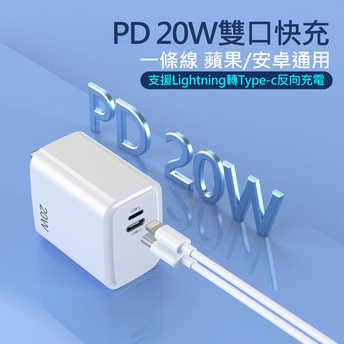 20W PD反向快速充電器 2孔快充頭/旅充頭 Type-C/Lightning 8pin
