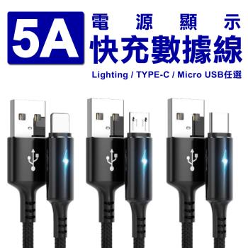 5A電源顯示快充數據線 Lightning / TYPE-C / Micro USB系統任選