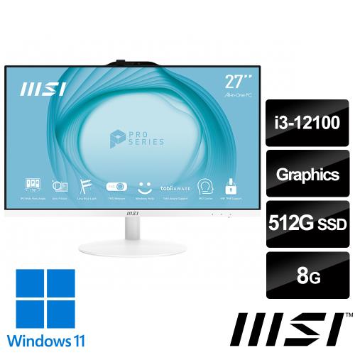 微星 PRO AP272 12M-212TW 27吋 液晶電腦 (i3-12100/8G/512G SSD/Win11/白)