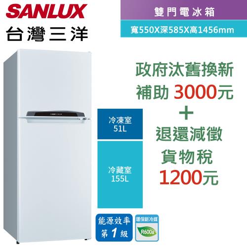 【SANLUX 台灣三洋】206公升 定頻一級雙門電冰箱(SR-C208B1)