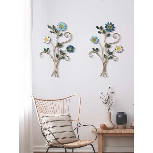 歐式田園墻上鐵藝花卉植物壁飾掛件家居陽臺客廳玄關背景墻面裝飾