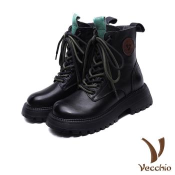 【VECCHIO】馬丁靴 厚底馬丁靴/全真皮頭層牛皮個性厚底百搭時尚馬丁靴 黑