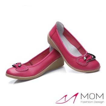 【MOM】跟鞋 坡跟鞋/真皮燙鑽時尚月牙釦造型坡跟鞋 桃