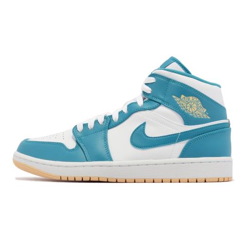 Nike 休閒鞋Air Jordan 1 Mid 男鞋藍白中筒Aquatone 黃底AJ1 喬丹