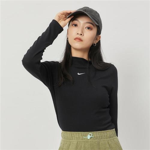 Nike NSW ESSNTL RIB MOCK LS TO 女款 黑色 小高領 合身 長袖 上衣 DV7881-010