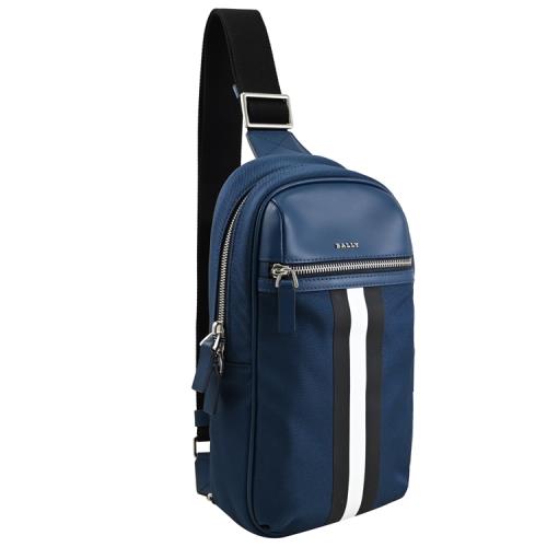 BALLY 6304459 TERREL 品牌條紋印花單肩後背/胸口包.藍