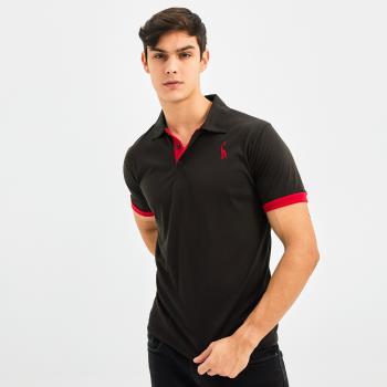 【KISSDIAMOND】電繡撞色修身POLO衫9909(上衣/吸濕/排汗/M-3XL/黑色)