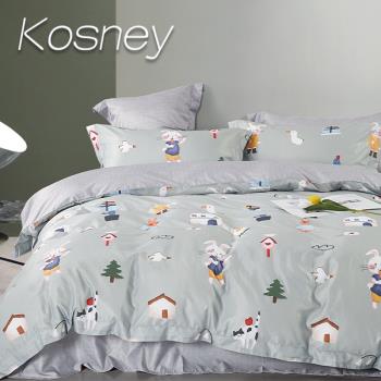KOSNEY 萌兔趣 頂級吸濕排汗萊賽爾纖維雙人涼被床包組