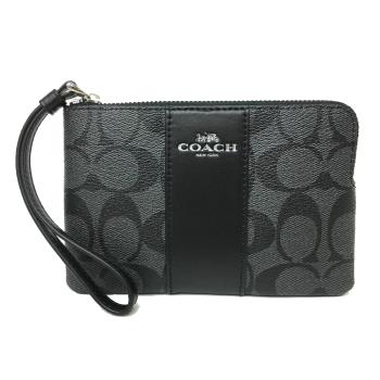 【COACH】C LOGO直紋手拿零錢包(黑灰)