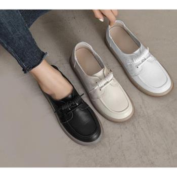 【Taroko】學院風範全真牛皮圓頭平底休閒鞋(3色可選)