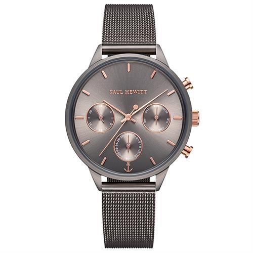 【Paul Hewitt】德國工藝 Everpulse 米蘭錶帶 日期 三眼女錶 PH-E-GrM-GrM-52S 灰/玫瑰金 38mm