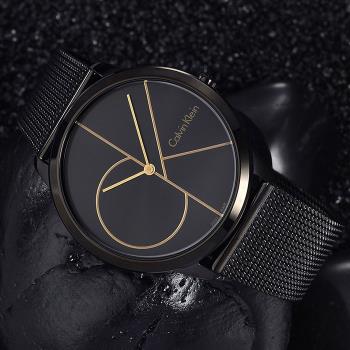 【Calvin Klein】CK手錶 K3M214X1 經典LOGO 大款 米蘭錶帶男錶 金色/黑 40mm
