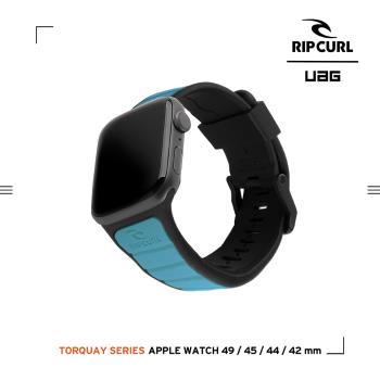 UAG X RIP CURL Apple Watch 42/44/45/49mm 雙色矽膠運動錶帶-綠松黑
