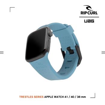UAG X RIP CURL Apple Watch 38/40/41mm 舒適矽膠運動錶帶-天空藍