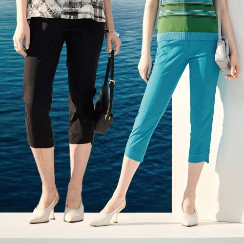 【MYSHEROS蜜雪兒】純色鑽釦造型涼感彈力長褲-二色任選