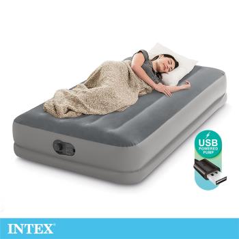 【INTEX】雙層單人加大充氣床-寬99cm(USB電源)(內建電動幫浦)(64112)