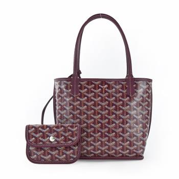 GOYARD ANJOU雙面塗料帆布logo購物包-迷你/酒紅