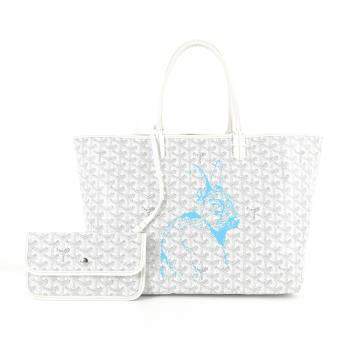 GOYARD 拓印兔子帆布LOGO購物包-小/白