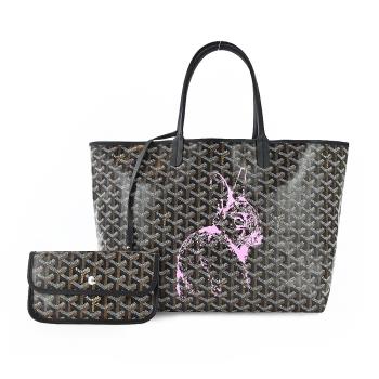 GOYARD 拓印兔子帆布LOGO購物包-小/黑