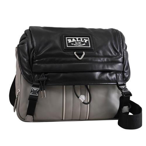BALLY 6301423 ADIL 品牌LOGO翻蓋束口大斜背包.黑灰