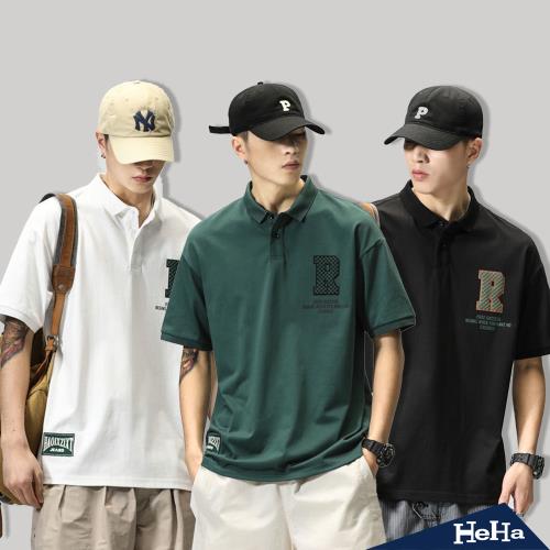 【HeHa】馬賽克字母短袖POLO衫 三色