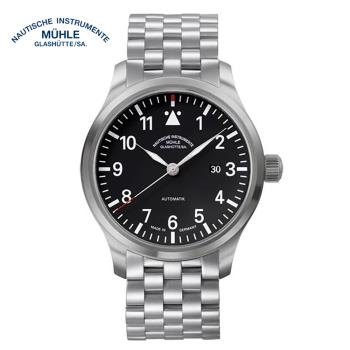 『格拉蘇蒂·莫勒』Muehle·Glashuette- Terrasport運動飛行錶 M1-37-44-MB 鋼帶黑麵大三針 40mm 男/女錶