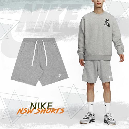 Nike 短褲 NSW Shorts 男款 灰 白 褲子 棉褲 寬鬆 不修邊 小LOGO DX0767-063