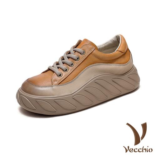 【VECCHIO】麵包鞋 厚底麵包鞋/全真皮頭層牛皮寬楦舒適復古繫帶厚底麵包鞋 黃