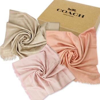 【COACH】新款大C LOGO羊毛混桑蠶絲巾圍巾禮盒(均一價)