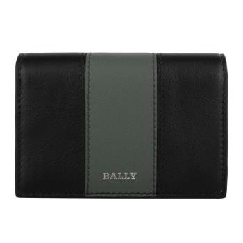 BALLY - 灰綠槓條皮革名片夾(黑)