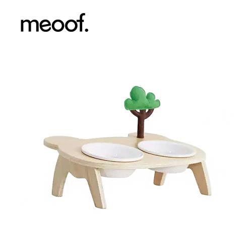 meoof 木質陶瓷高腳寵物碗 雙碗版本 覓凹 台灣總代理