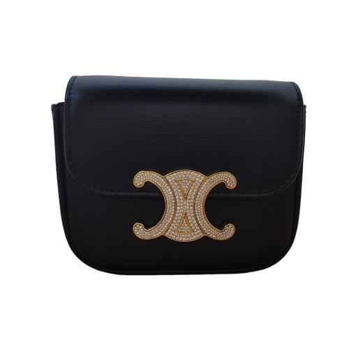    【CELINE 】迷你款 黑色亮面小牛皮水晶開關  TRIOMPHE 斜背包 10L653DPV.38NO