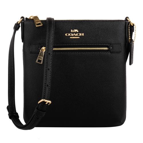 COACH   金馬車防刮PVC 前拉鍊斜背方包(黑)mini