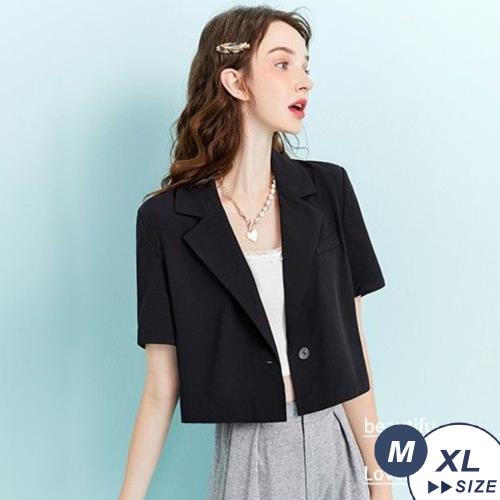 【LANNI 藍尼】現+預 甜美純色翻領西裝罩衫(春夏/短袖襯衫/短版上衣/薄款罩衫/版型偏小)