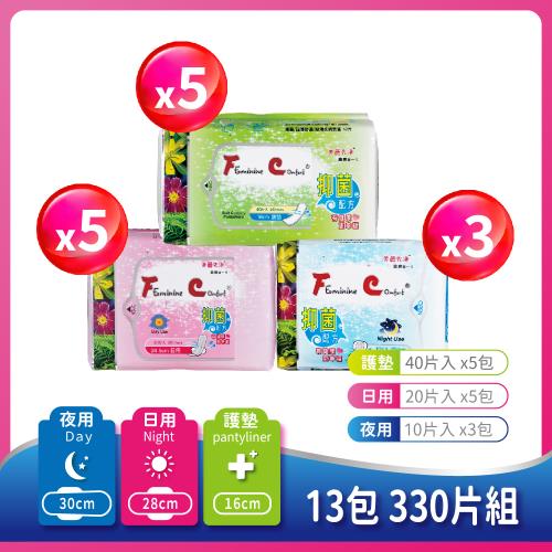 長榮生醫 FC美麗先淨天然草本抑菌衛生棉13包組- 日用5包+夜用3包+護墊5包