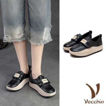 【VECCHIO】休閒鞋 厚底休閒鞋/全真皮頭層牛皮寬楦舒適手工擦色魔鬼粘厚底休閒鞋 黑