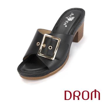 【DROM】拖鞋 高跟拖鞋/舒適寬楦金屬釦飾造型高跟拖鞋 黑