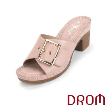 【DROM】拖鞋 高跟拖鞋/舒適寬楦金屬釦飾造型高跟拖鞋 粉